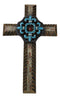 Southwestern Turquoise Fleur De Lis French Lily Faux Wooden Wall Cross Plaque