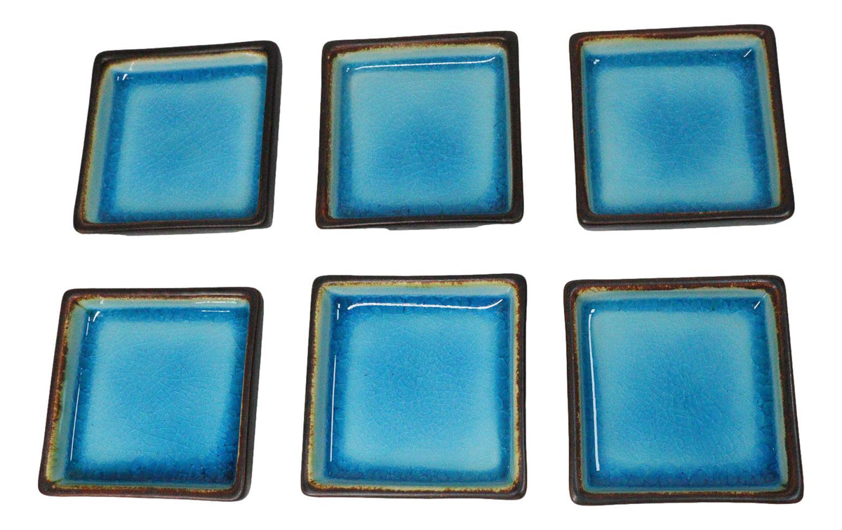 Set Of 6 Blue Sky Aozora Kannyu Ceramic Square Condiment Sauce Dishes 2oz
