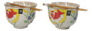 Pack Of 2 Ceramic Ramen Donburi Noodles Bowl & Chopsticks Set Spring Flower Bloom