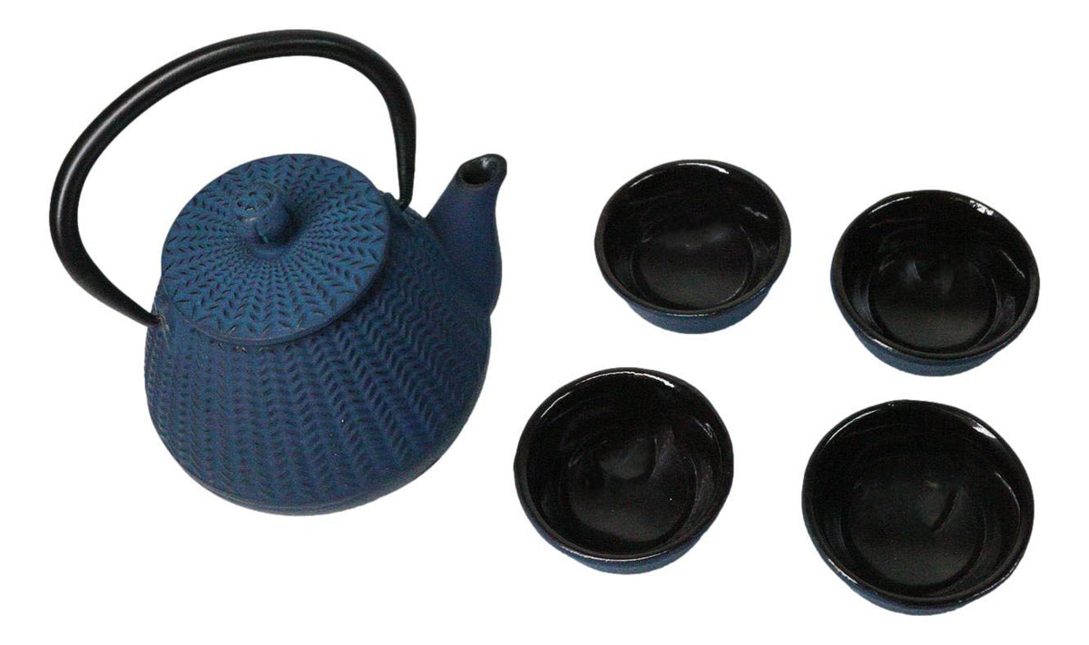 Royal Blue Tokusa Geometry Petite Cast Iron Teapot 10oz With 4 Mini Tea Cups Set