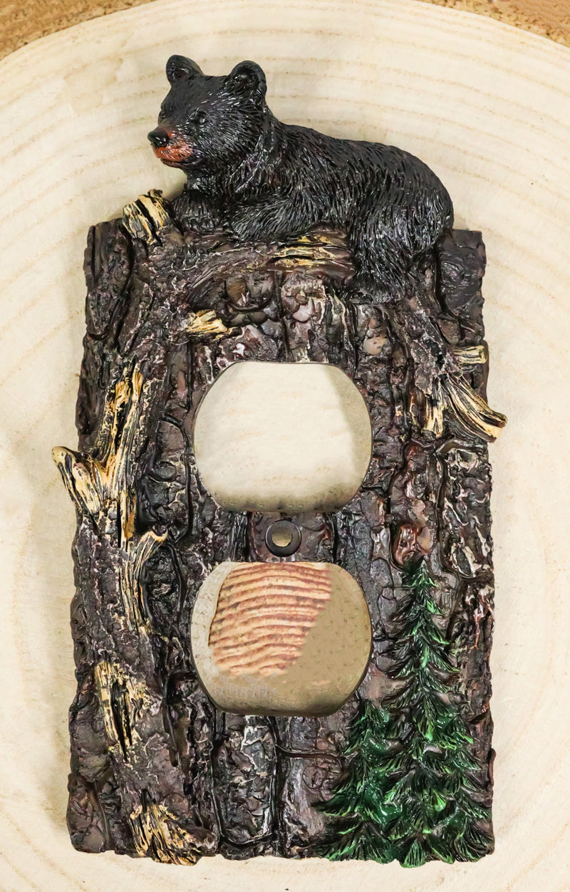 Set of 2 Rustic Forest Black Bears Climbing Tree Double Receptacle Outlet Covers