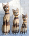 Balinese Wood Handicraft Striped Feline Cat Family Set of 3 Figurines 20"H