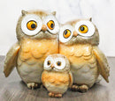 Forest Whimsical Mother Father Owls And Baby Owlet Family Trio Figurine
