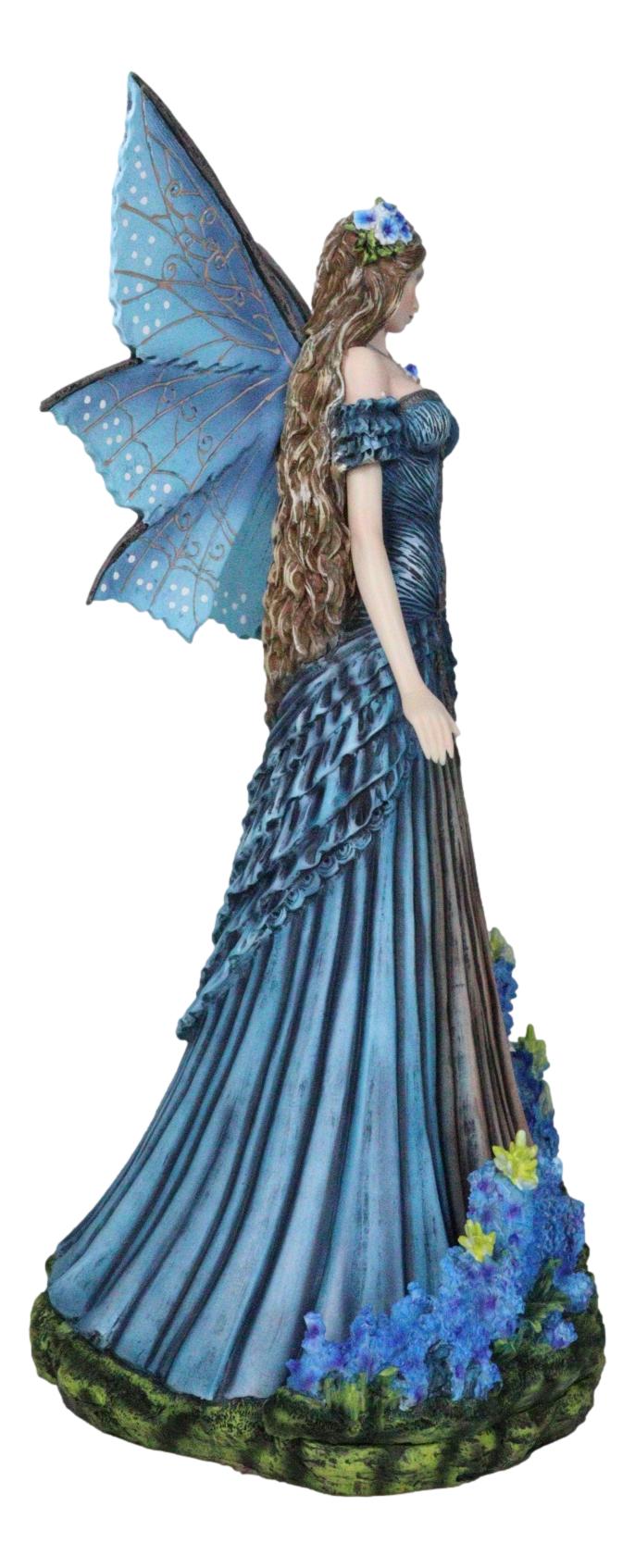 Large 17"H Blue And Purple Beautiful Lavender Garden Meadows Fairy Figurine