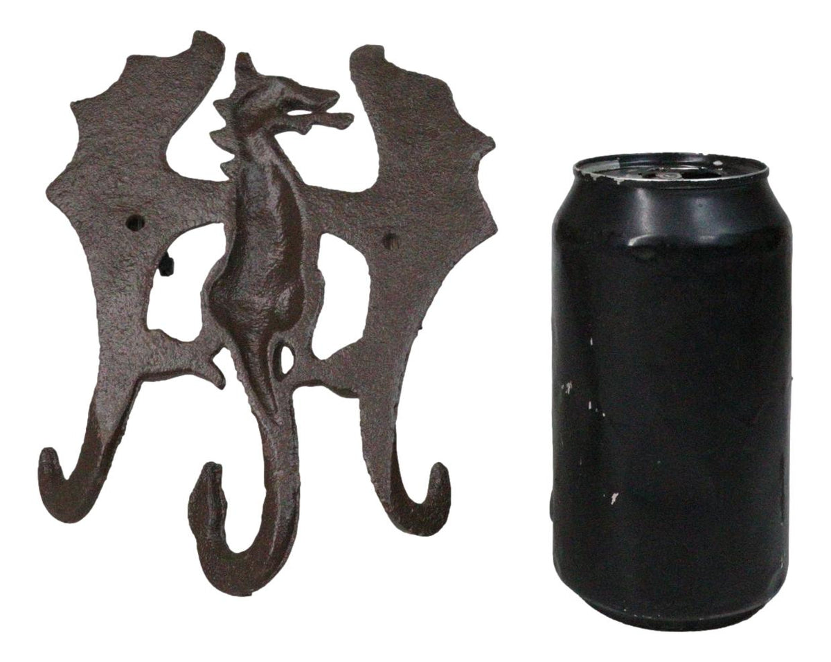 Pack Of 2 Cast Iron Rustic Fantasy Viking Beowulf Dragon 3Pegs Wall Keys Hook