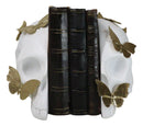 Metamorphosis Golden Butterflies On White Skull Halves Figurine Bookends Set