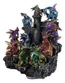 Medieval Colorful 12 Mini Dragons On Mountain Stonewall Castle Display Stand Set