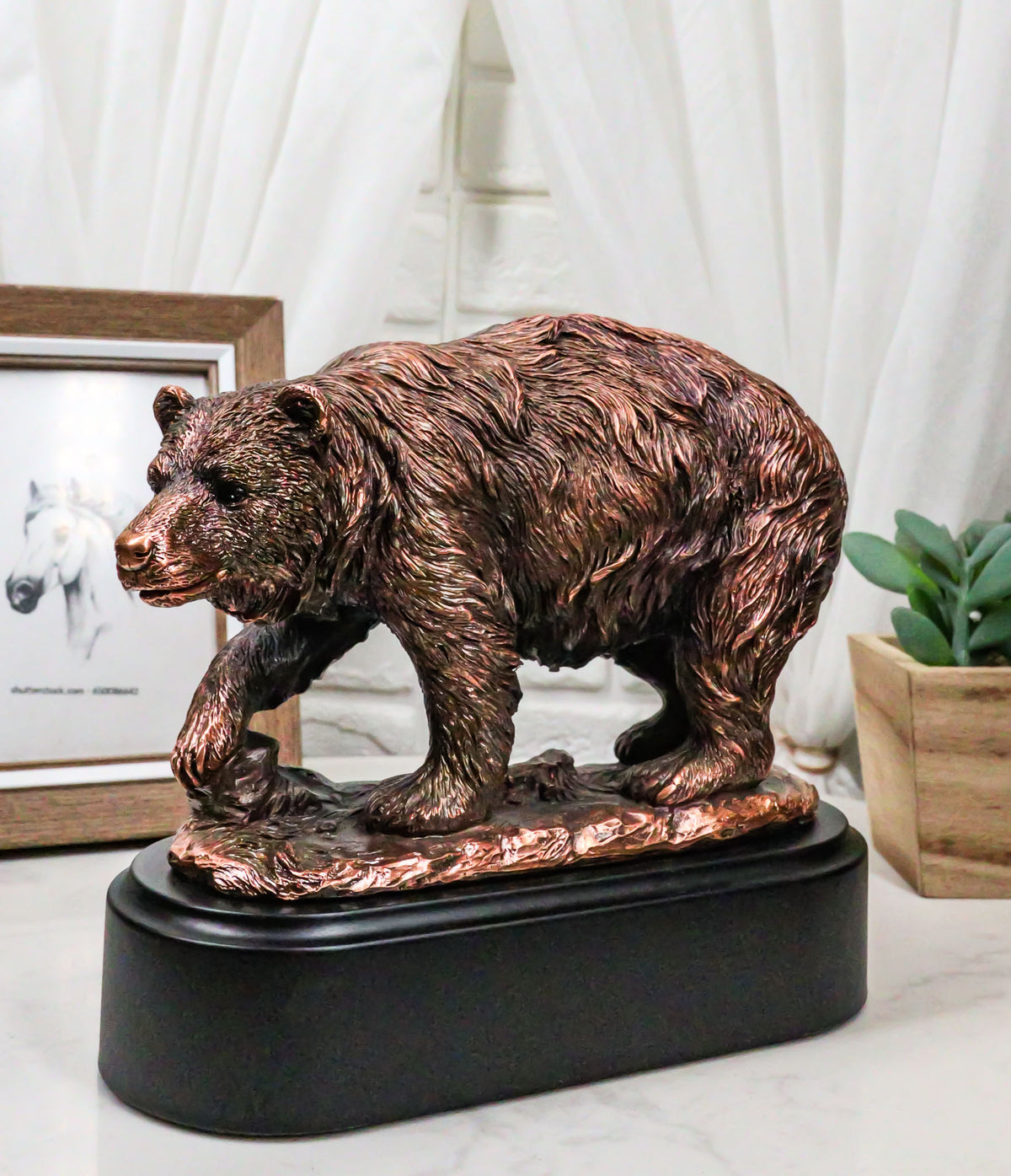 Pawing Grizzly Bear Statue 6.25"H Bronze Electroplated Resin Wildlife Figurine