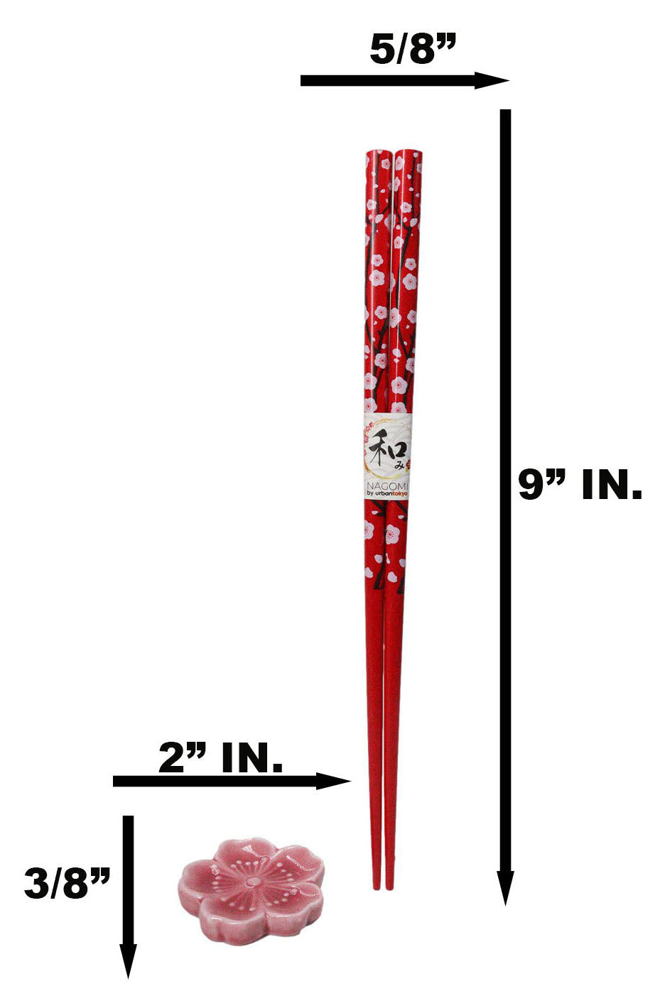 Red Blue Sakura Cerry Blossoms Flowers Set of 2 Chopsticks And Ceramic Rests Set