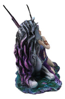 Purple Tribal Fairy Sitting With Midnight Key Lock Dark Unicorn Figurine 14.5"L