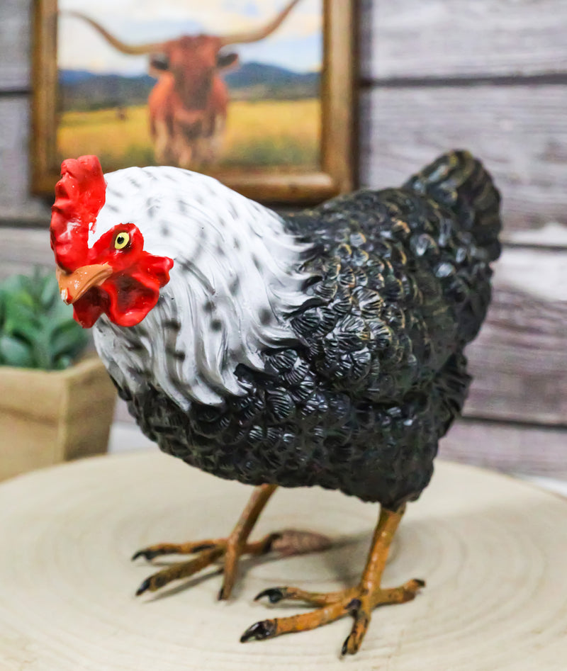 Rustic Western Country Iowa Blue Spotted White Breast Rooster Chicken Figurine