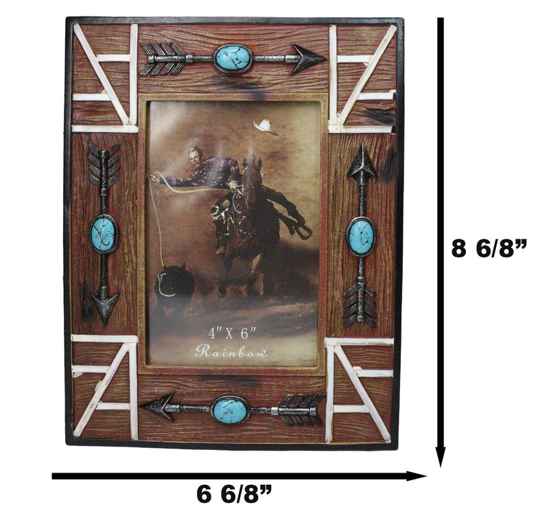 Southwest Boho Native Indian Turquoise Arrows Faux Wooden 4"X6" Picture Frame