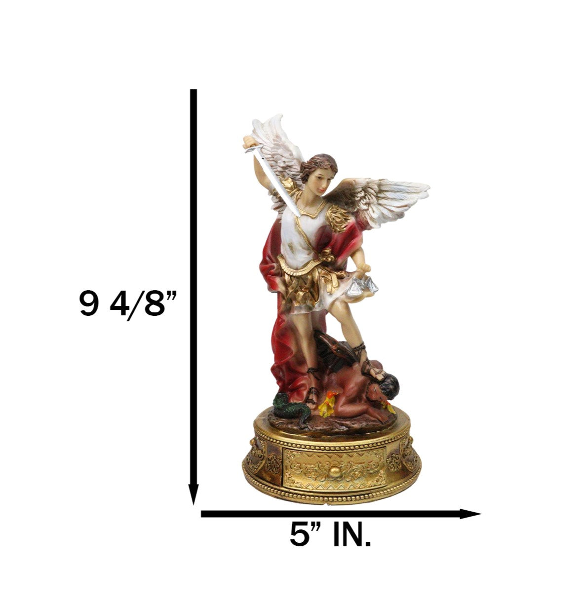 Archangel Saint Michael Trampling Satan Figurine With Rosary Drawer Box 9"H