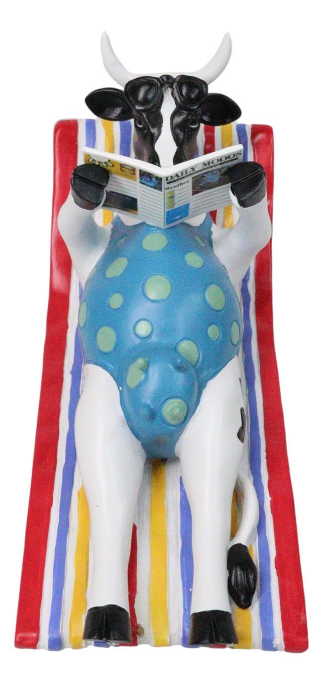 Cow Parade Ocean Beach Getaway Sunbather Cow Reading Book Collector's Figurine