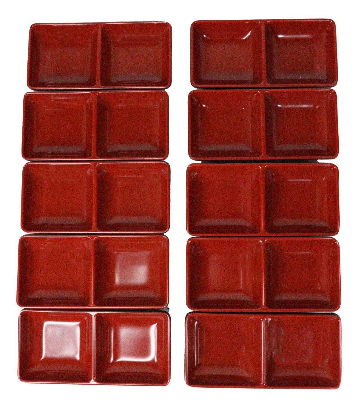 Pack Of 10 Red And Black Melamine Dipping Sauce Or Condiment 2 Partition Dishes