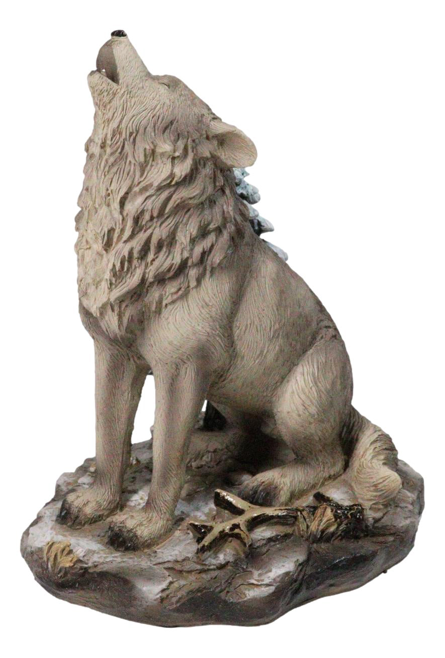 Wild Heritage Call of the Wild Howling Gray Wolf By Snowy Pine Tree Figurine