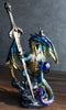 Blue Metallic Ice Knight Dragon With Orb and Gothic Sword Letter Opener Figurine