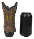 Western Yellow Butterfly and Flowers Faux Leather Cowgirl Boot Vase Figurine