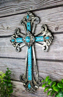Southwest Silver French Fleur De Lis Crystals Turquoise Layered Wall Cross Decor