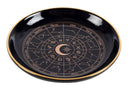 Wicca Black Astrology Wheel Round Incense Stick Burner Or Trinket Ceramic Dish