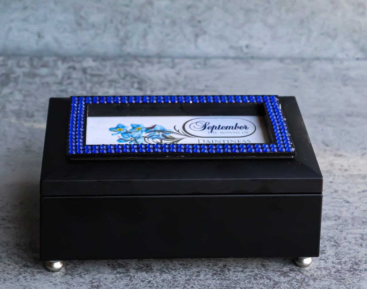 September Month Peridot Birthstone Patience Daintiness Black Musical Trinket Box