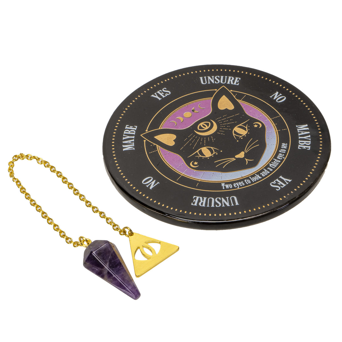 Wicca Astrology Witchcraft Mystic Mog Black Feline Cat Pendulum Divination Kit