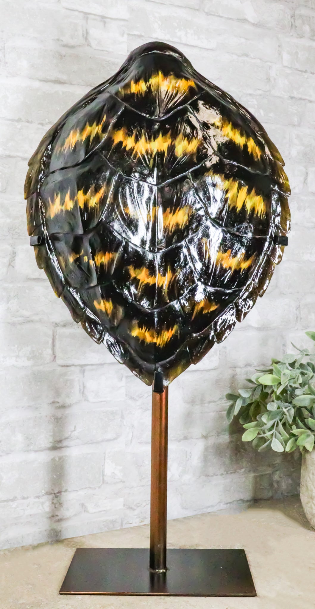 Nautical Marine Black Tone Faux Hawksbill Turtle Shell Sculpture With Pole Stand - Ebros Gift