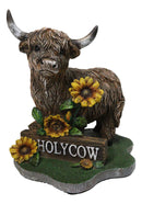 Western Scottish Highlands Cattle Cow with Sunflowers Holy Cow Plank Figurine