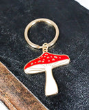 Set of 2 Lucky Toadstool Mushroom Metal Fortune Talisman Keyrings Keychains