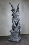 Large 17" H Gothic Crouching Wise Old Griffin Gargoyle On Pedestal Figurine