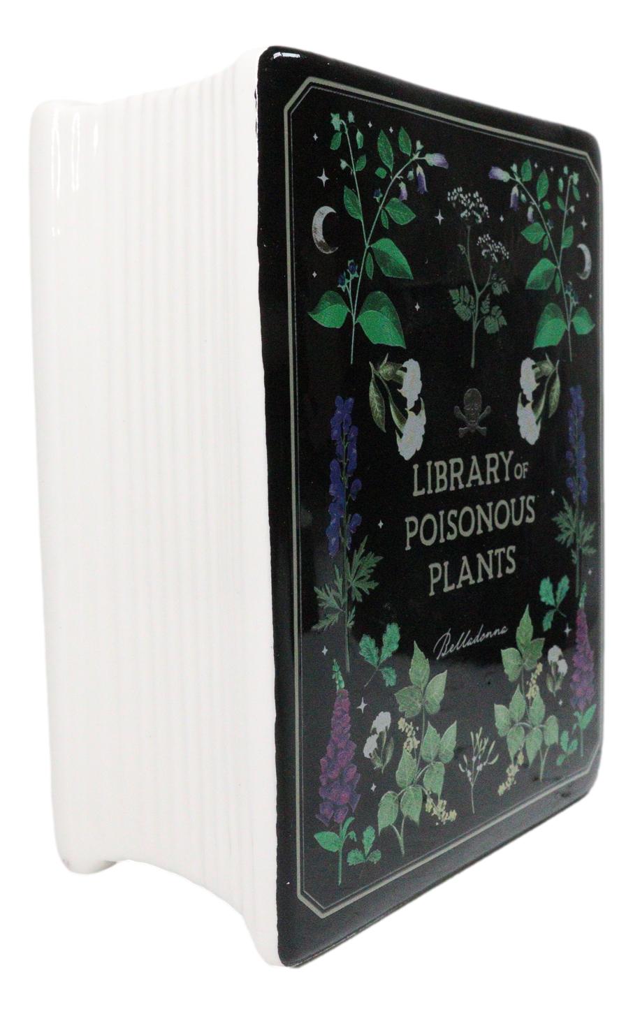 Witchcraft Magic Library of Poisonous Plants Ceramic Book Shaped Pot Vase - Ebros Gift