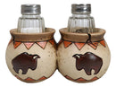 Western Native American Buffalo Bison Canister Jars Salt Pepper Shakers Holder