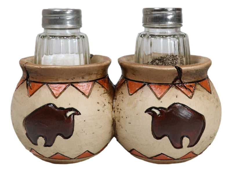 Western Native American Buffalo Bison Canister Jars Salt Pepper Shakers Holder