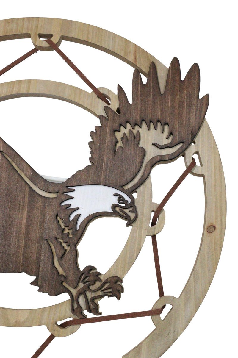 Rustic MDF Wood Flying Bald Eagle Dreamcatcher Web Circle Wall Decor Plaque