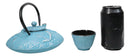 Turquoise Blue Lucky Koi Fishes Tetsubin 27oz Cast Iron Tea Pot With 4 Cups Set