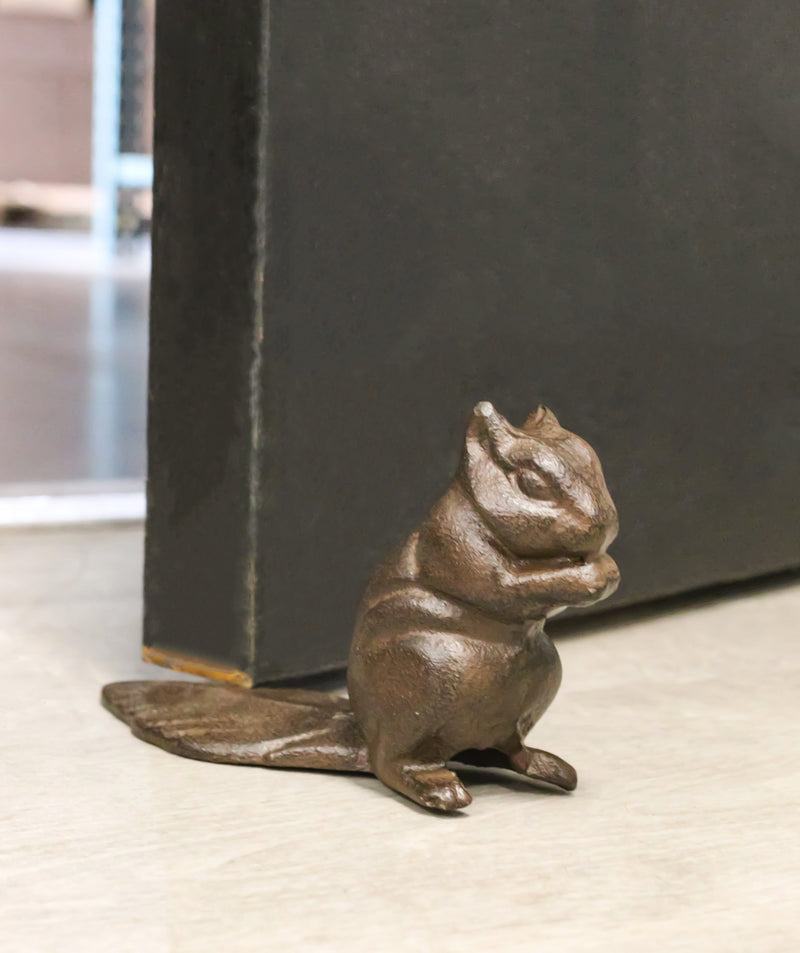 Rustic Cast Iron Standing Chipmunk Squirrel with Long Tail Door Stopper Wedge