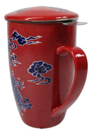 Red Oriental Dragon King 15oz Porcelain Tea Mug With Lid Stainless Steel Infuser