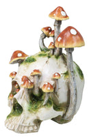 Large Day Of The Dead Toadstool Mushrooms And Moss Fungi Skull Figurine 11.5"H
