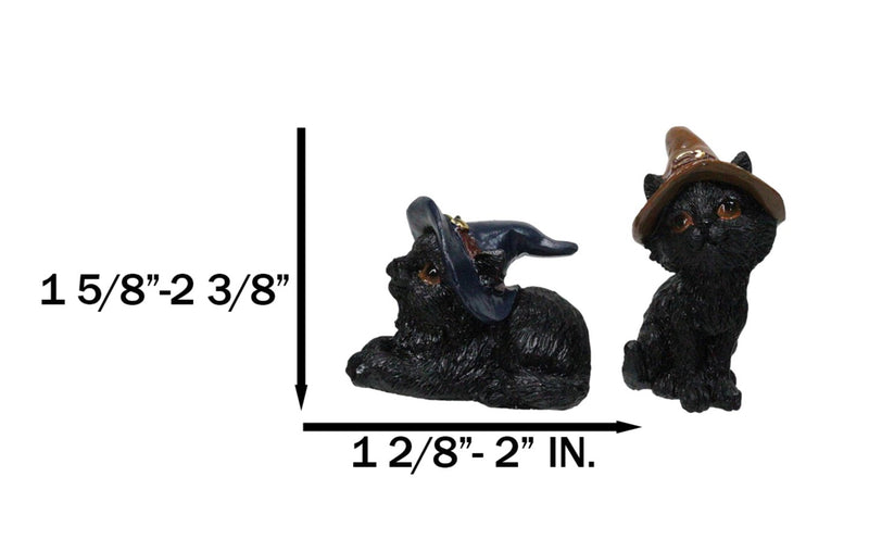 Set of 12 Halloween Black Cats With Witch Hats Mini Figurines In Multi Poses