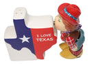 Western Cowgirl Kissing I Love Texas Sign Ceramic Salt And Pepper Shakers Set