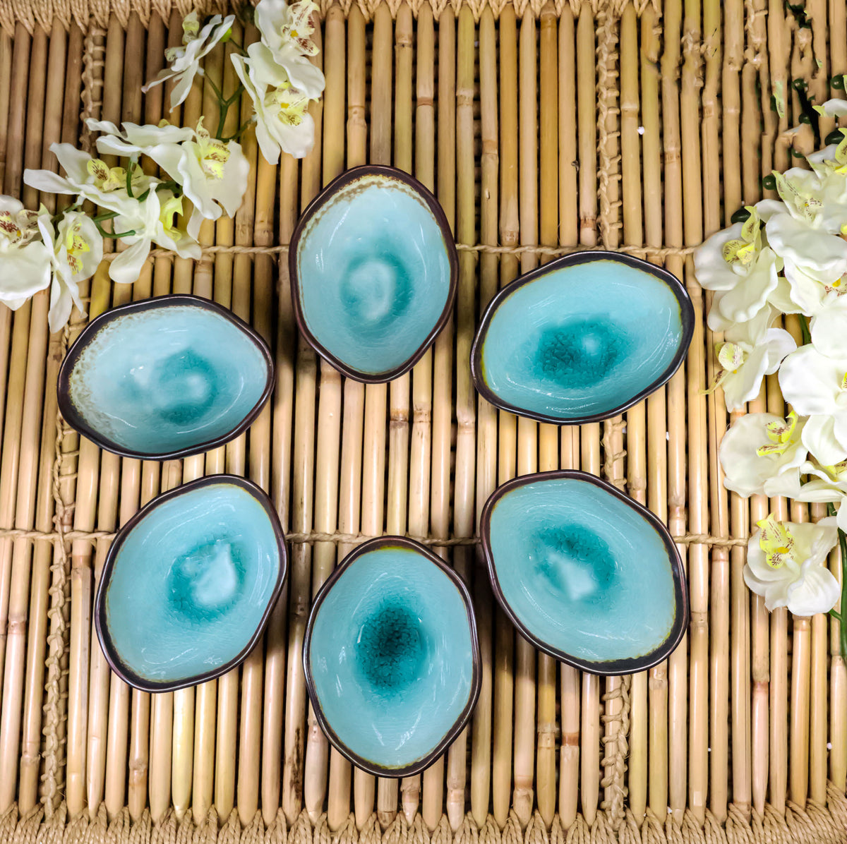 Pack Of 6 Green Midori Kannyu Porcelain Irregular Shaped Small Rice Bowls 10oz
