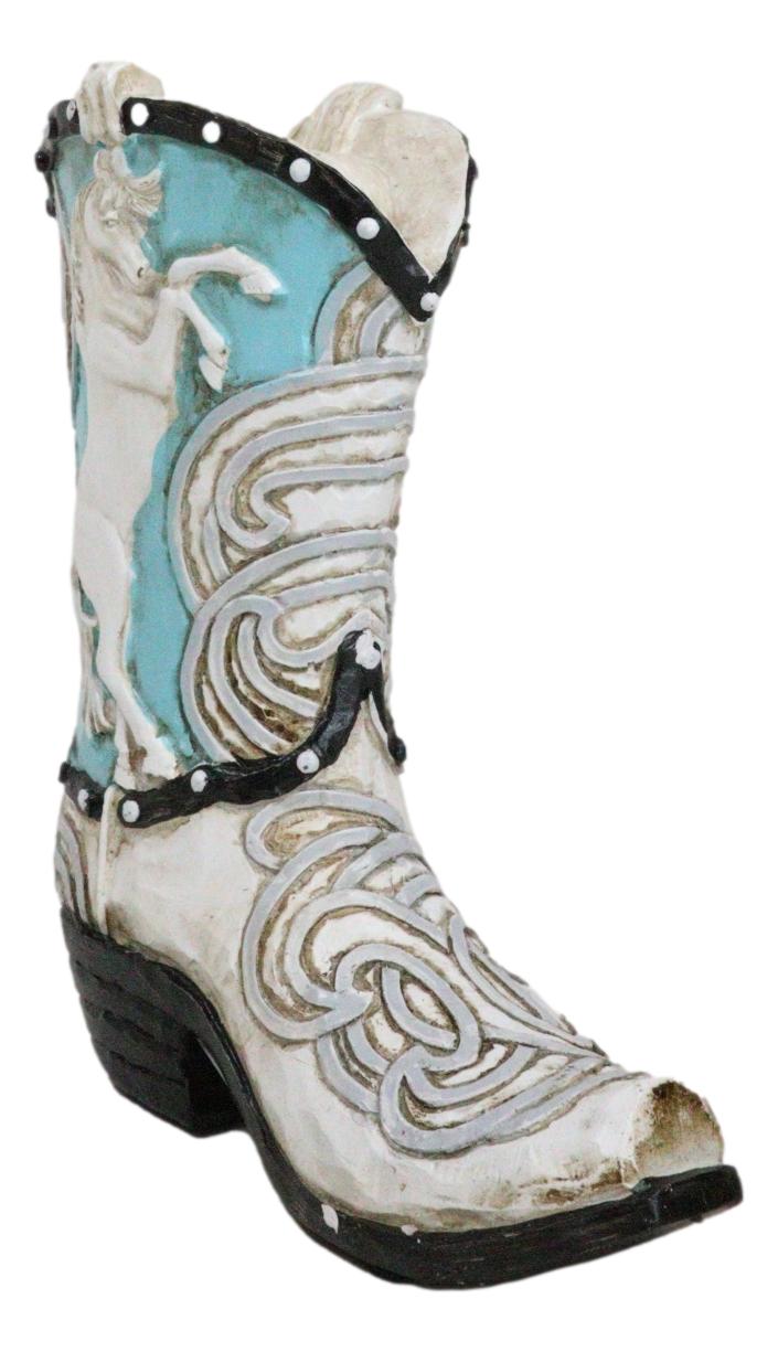 Rustic Country Western Turquoise Prancing Horse Cowboy Boot Piggy Money Bank