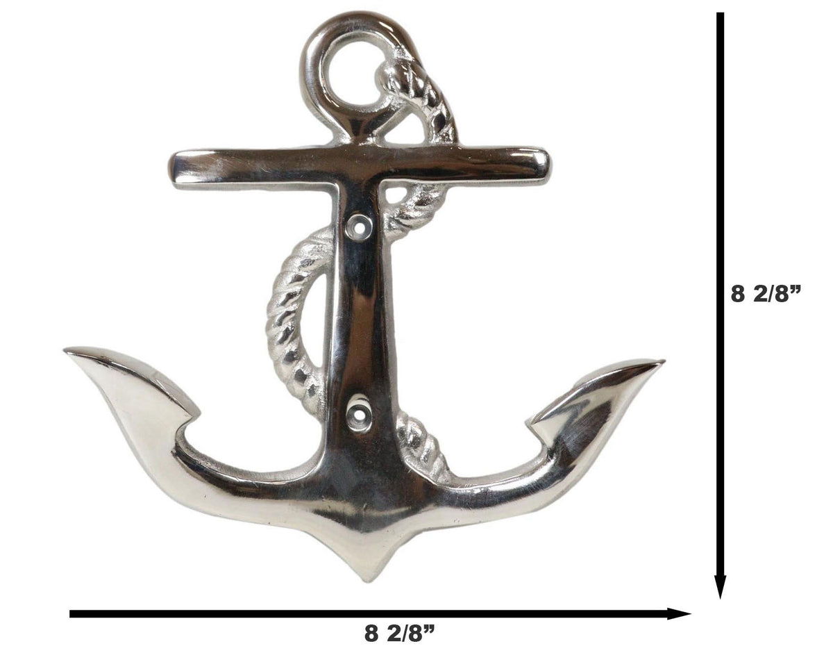 Sleek Aluminum Nautical Coastal Sea Sailor Ship Anchor 2-Peg Double Wall Hooks