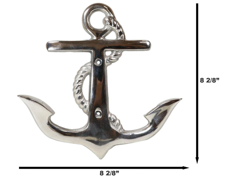 Sleek Aluminum Nautical Coastal Sea Sailor Ship Anchor 2-Peg Double Wall Hooks