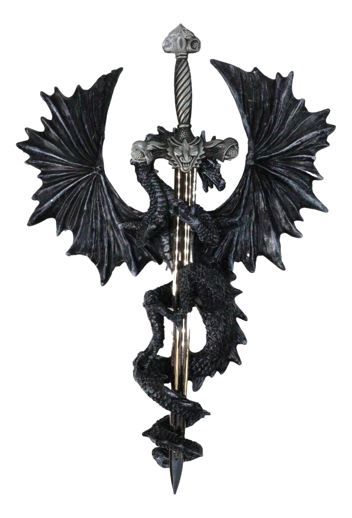 Gothic Black Winged Dragon Wall Plaque with Removable Medieval Sword – 12-Inch