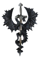 Gothic Black Winged Dragon Wall Plaque with Removable Medieval Sword – 12-Inch