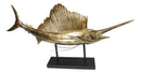 Large Marine Sea Life Sailfish Marlin Sculpture in Gold Leaf With Pole Stand 38"