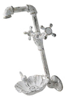 Cast Iron Antiqued White Spigot Faucet Bird On Flower Wall Bird Feeder Bath 16"H