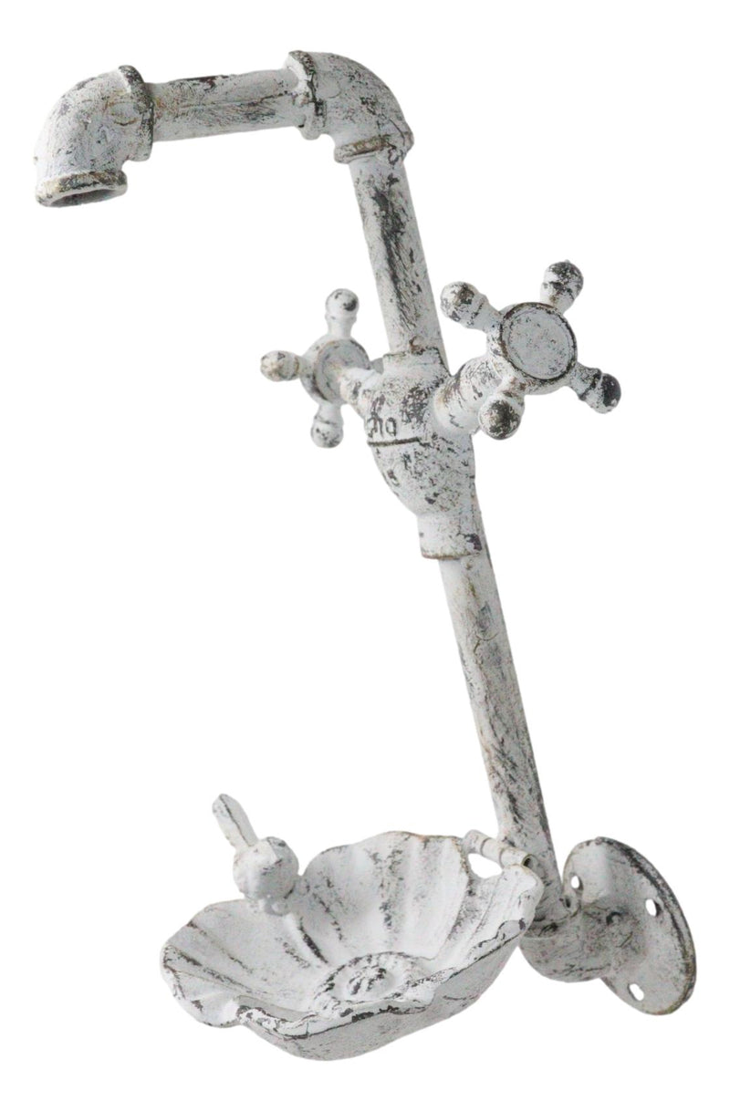 Cast Iron Antiqued White Spigot Faucet Bird On Flower Wall Bird Feeder Bath 16"H