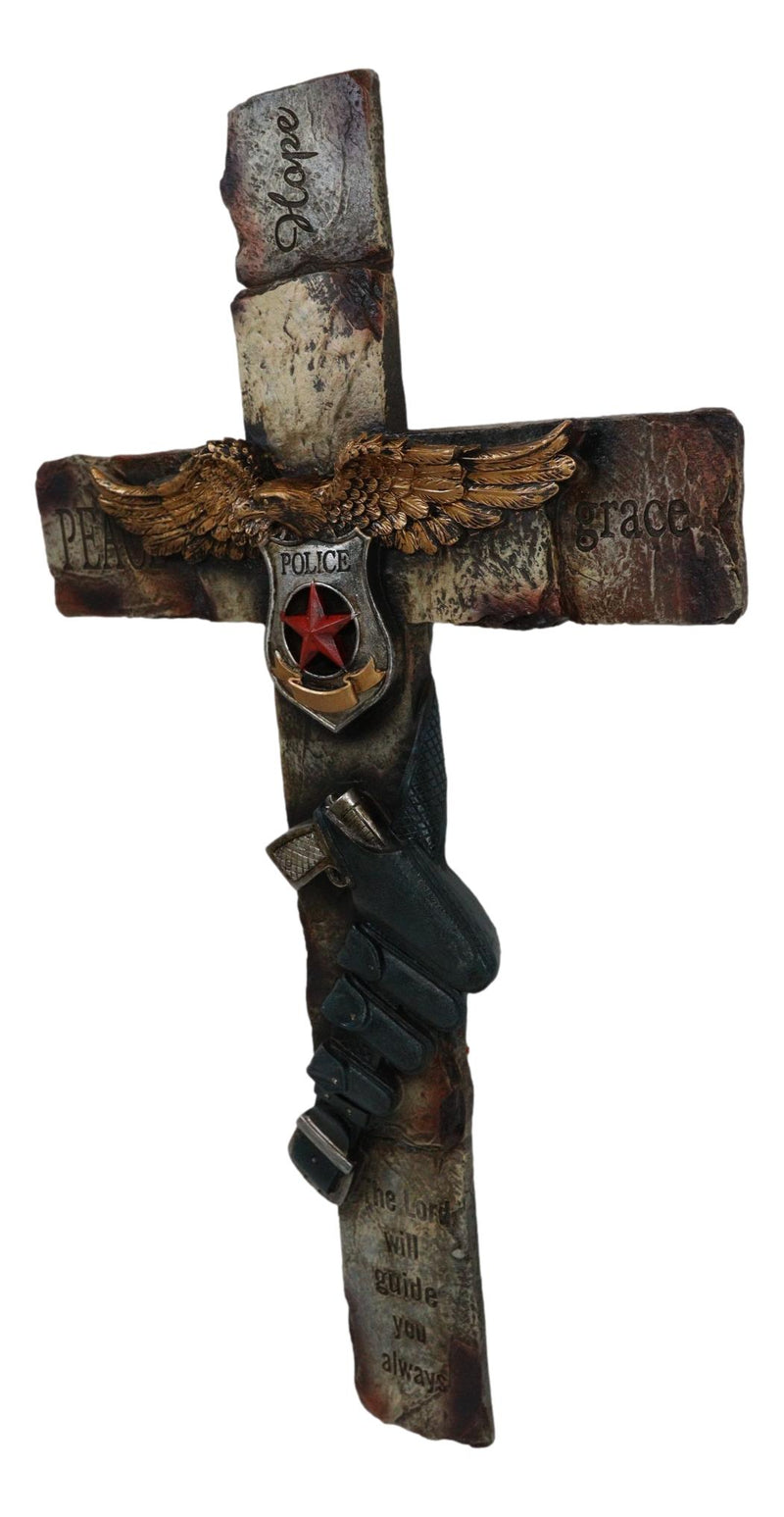 Large Men In Blue Police Officer Gun Eagle Badge Hope Grace Peace Wall Cross